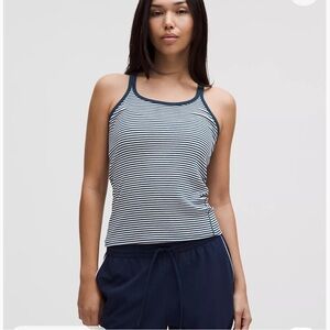 Lululemon Hold Tight Thin Strap Racerback Tank Top Minute Stripe White Club Blue